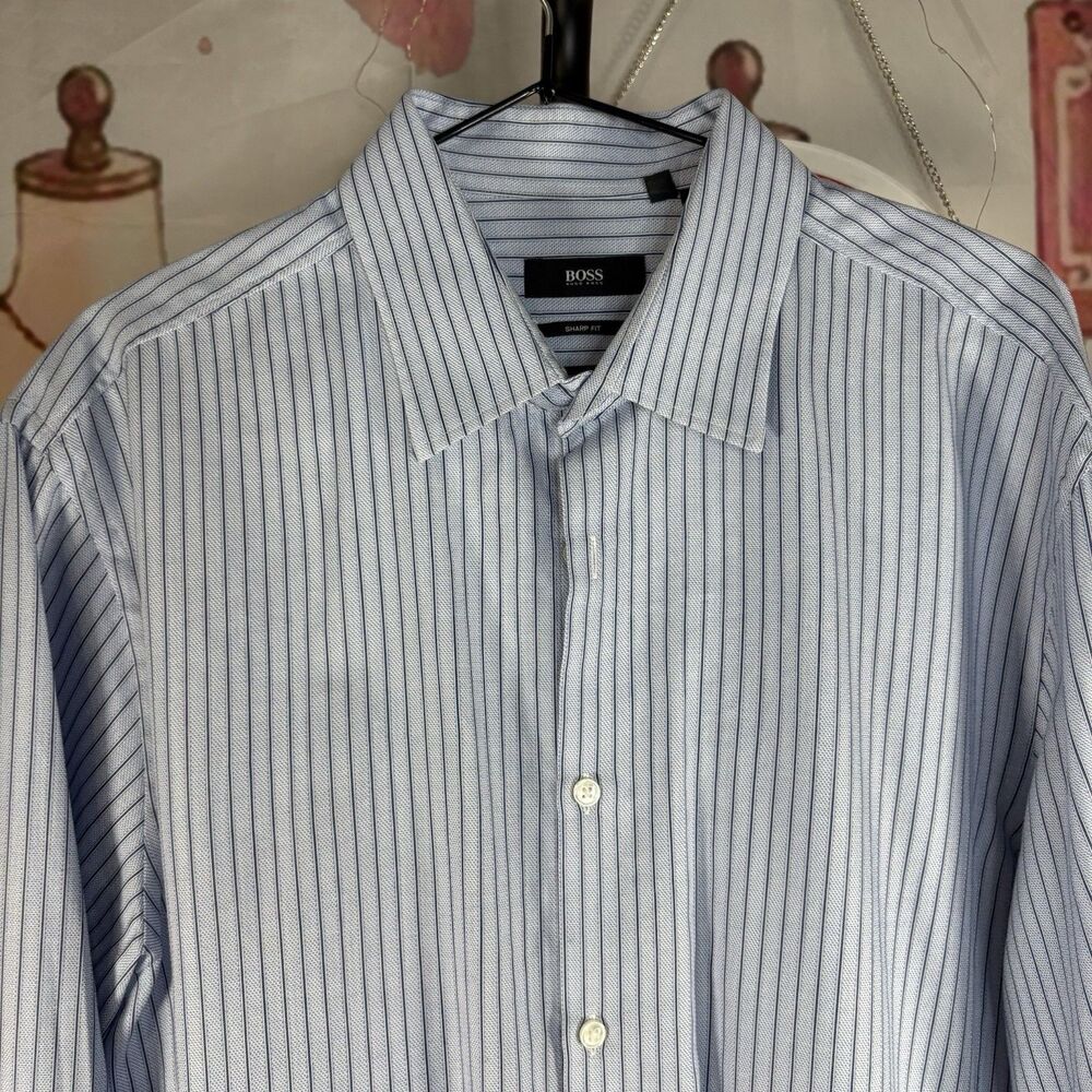 Hugo Boss Men's Striped Long Sleeve Button Up Dress Shirt Size 17–34/35 - Picture 4 of 11